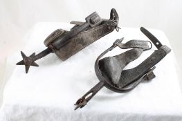 Antique Pair of Leather & Metal Star Spurs