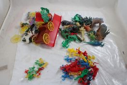 Plastic Figures, Animals, Indians, Cowboys, Wagon