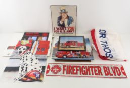 Firefighter Related Banners, sign, calendars
