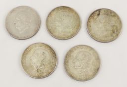5 1956 Silver Mexican Diez Pesos Coins