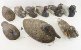 8 Vintage Wood & Burlap Duck, Goose Decoys