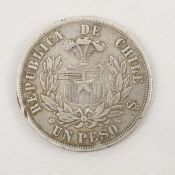 1875 Republica De Chili Silver Un Peso