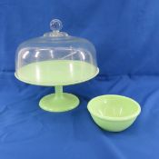 Vintage Jadeite Bowl & Cake Stand with Dome