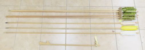 Vintage Atlatl & 7 Wooden Spears / Darts