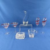 Crystal Swan, Signed Vase, Dish & Glasses