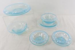 6 Pieces Fostoria Seascape Blue Opalescent Glass
