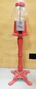 Vintage Acorn Cast Iron Gumball Machine, Red