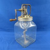 Antique 6 Quart Glass Hand Crank Butter Churn