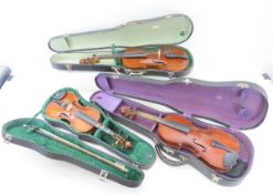 3 Vintage Violins, Paper Label Stradivarius & more