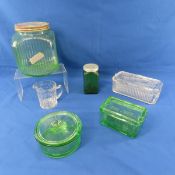 Vintage Green Depression Glass Canister & More