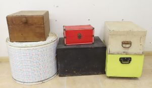 5 Vintage Wood Crates & Round Storage Container