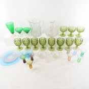 Vintage colored glass plates, glasses and more