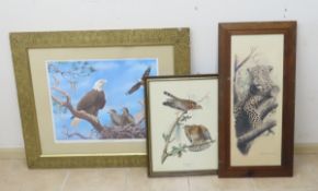 3 Vintage Wildlife Lithographs Framed