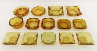 14 Vintage MCM Gold & Amber Glass Ashtrays