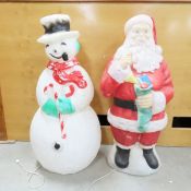 Vintage Blow Mold Santa Claus & Frosty Snow Man