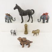 Cast Iron Animal Banks, Elephants, Horse, Dog