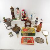 Vintage kitchen items, clocks, dolls & more
