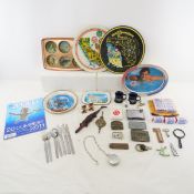 Vintage Metal Souvenir Trays, Belt Buckles & More