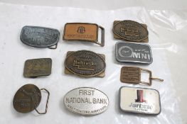 10 Vintage Brass & Pewter Advertising Belt Buckles