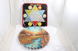 Painted Saw Blade Clock, Chinese Checker Board