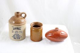 3 Stoneware Crock, Jug, Football Flask