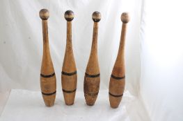 4 Antique Wooden Indian Juggling Clubs 1 Lb. Each