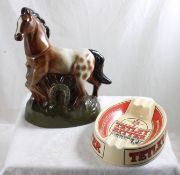 1974 Beam Appaloosa Decanter & Tetley Bitters Ashtray