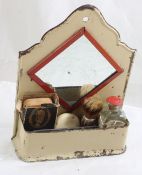 Antique Shaving Items in Metal Wall Hanger Holder