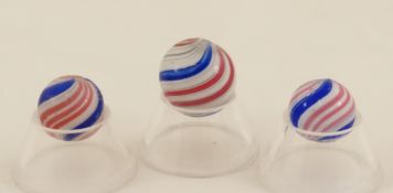 3 Handmade Peppermint Swirl Marbles 5/8 & 13/16