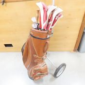 Vintage Spalding & other Golf clubs w/rolling bag