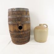 Vintage Wood Barrel & Stoneware Jug