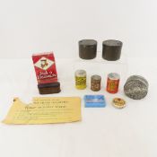 Vintage snuff cans, 2 full, other tobacco items