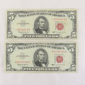 2 1963 $5 US Notes - 1 star note