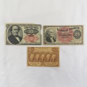 3 Different US 25 Cent Fractional Currency Notes