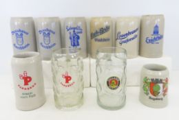8 German Stoneware Beer Mugs, Brauhaus & more