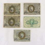 5 US Fractional Currency Notes 25, 10, & 5 Cent