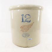 12 Gallon Red Wing Stoneware Crock - cracked