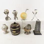 8 Figural Table Lighters; Golf, Football, Knight