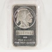 Buffalo Nickel Design 5ozt .999 Fine Silver Bar