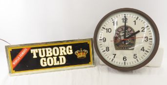 Tuborg Gold Beer Sign & Pigs Eye Beer Clock