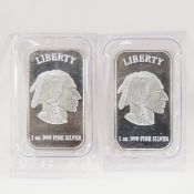 2 Liberty Indian Head 1ozt .999 Silver Bars