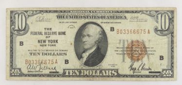 1929 $10 National Currency Fed Reserve NY, NY