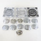 3 Hesston Nat finals rodeo ashtrays & 11 buckles