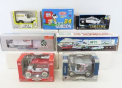 5 Diecast Car Banks & 2 Semi-Truck Trailer Diecast