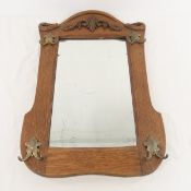 Antique Wood Frame Mirror with Hat Hooks