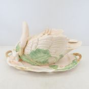 Fitz & Floyd Ceramic Swan Tureen, Ladel & Plate