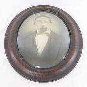 Antique Portrait with Convex Glass in Oval Frame