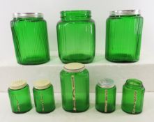 Vintage Green Depression Glass Canister Set