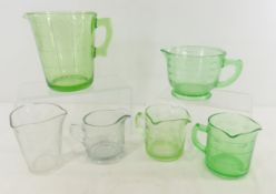 2 Clear & 4 Green Uranium Glass Measuring Cups