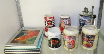 6 NASCAR & Car Racing Beer Steins & Books